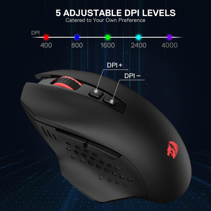 Redragon M656 MAX 3-Modi Gaming Maus, 10000 DPI wiederaufladbare Gaming Maus mit 5 DPI-Stufen, 7 Mak