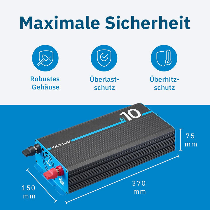 ECTIVE Reiner Sinsus Wechselrichter SI10-1000W, 12V auf 230V, USB, Überlastschutz, Überhitzungsschut