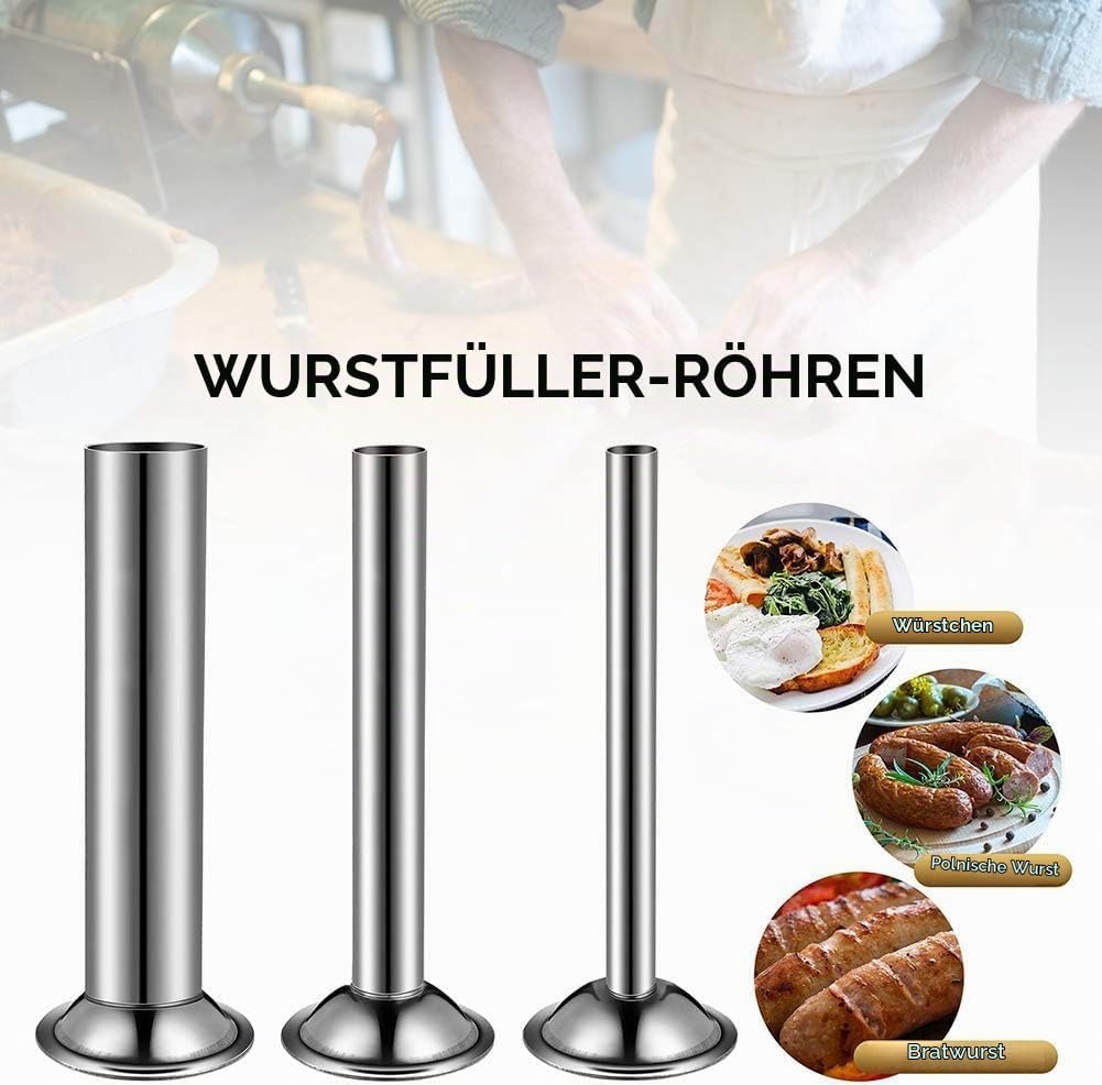 3 Stück Edelstahl Rohre Wurstfüller, Sausage Filler, Fleischwolf Befestigung Wurstpuffer Füllrohre T