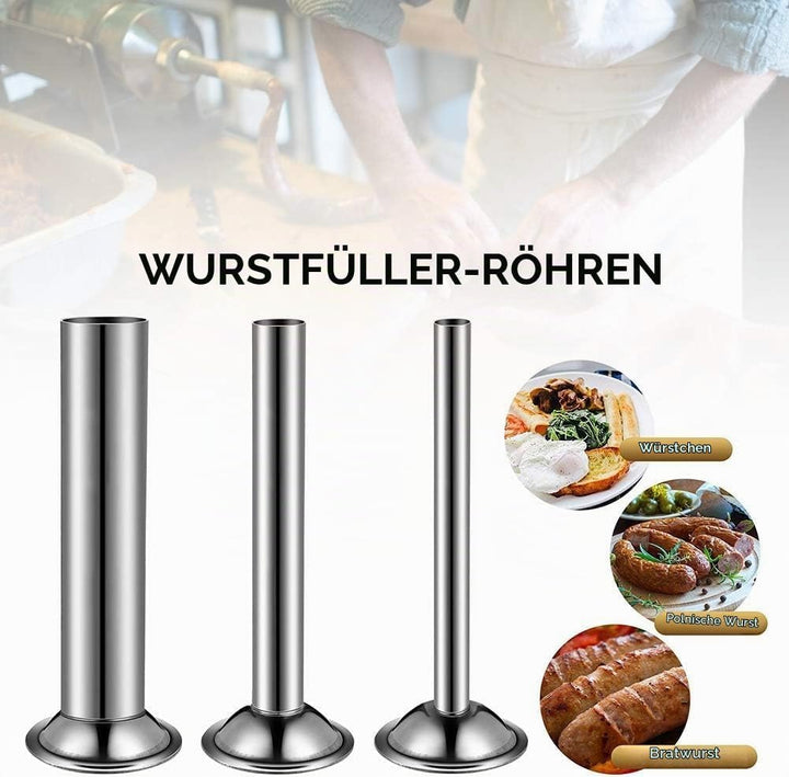 3 Stück Edelstahl Rohre Wurstfüller, Sausage Filler, Fleischwolf Befestigung Wurstpuffer Füllrohre T