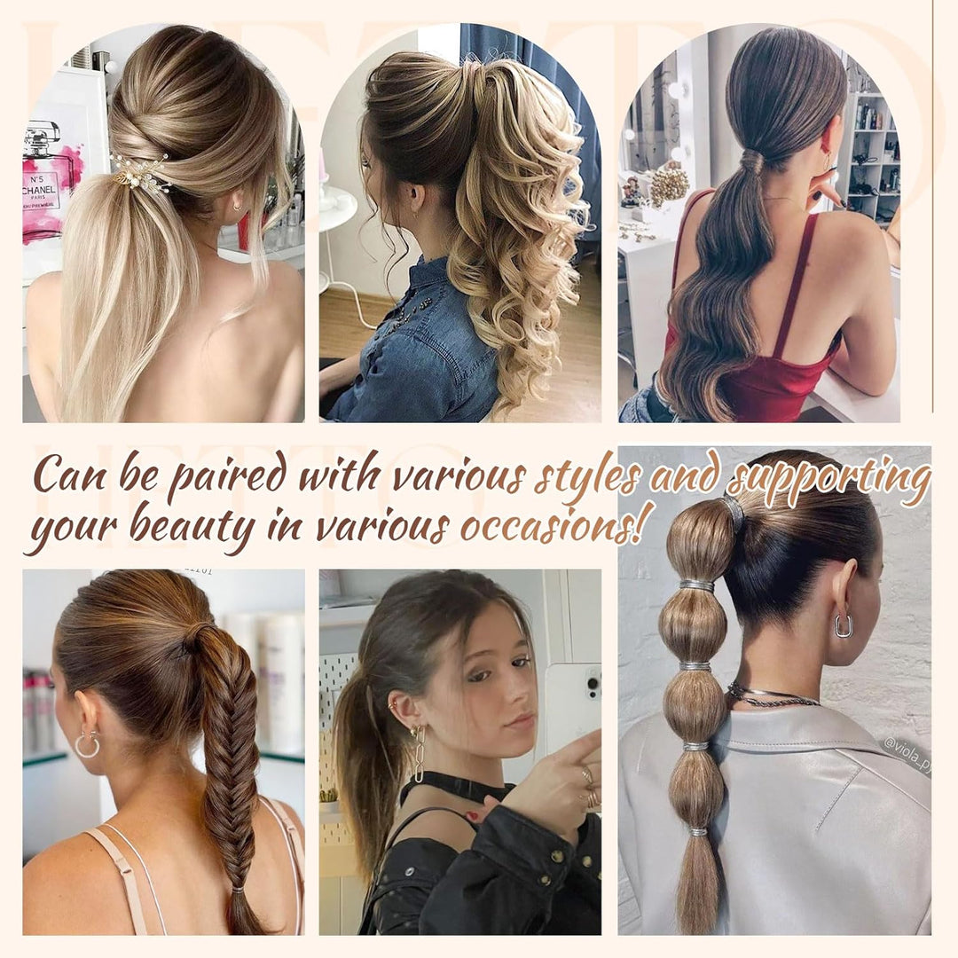 Hetto Ponytail Extension Echthaar Mittelbraun zu Warmblond Balayage 35cm 70g - Volles Pferdeschwanz
