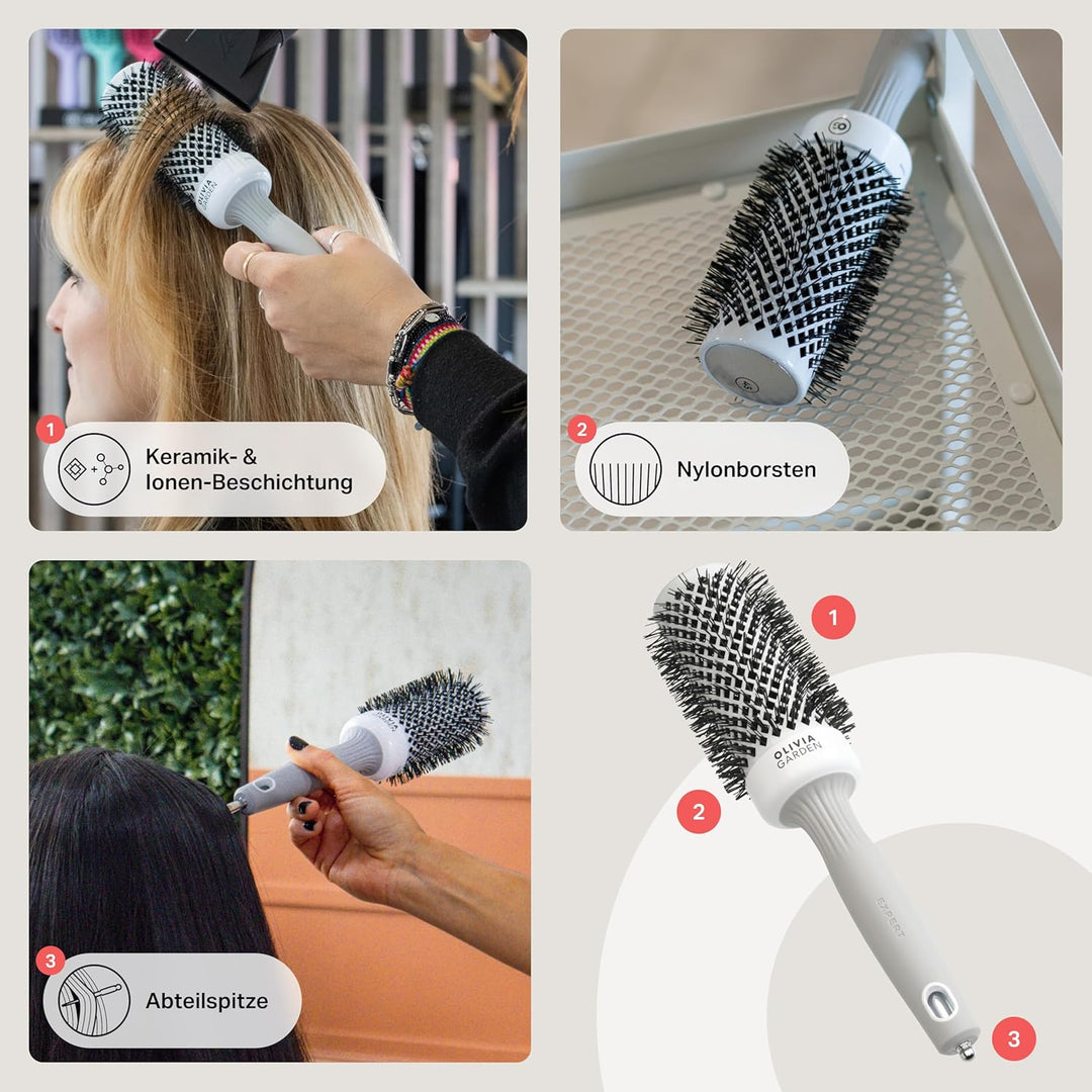 Olivia Garden - Expert Blowout Shine Hairbrush - White and Grey - 45, 45