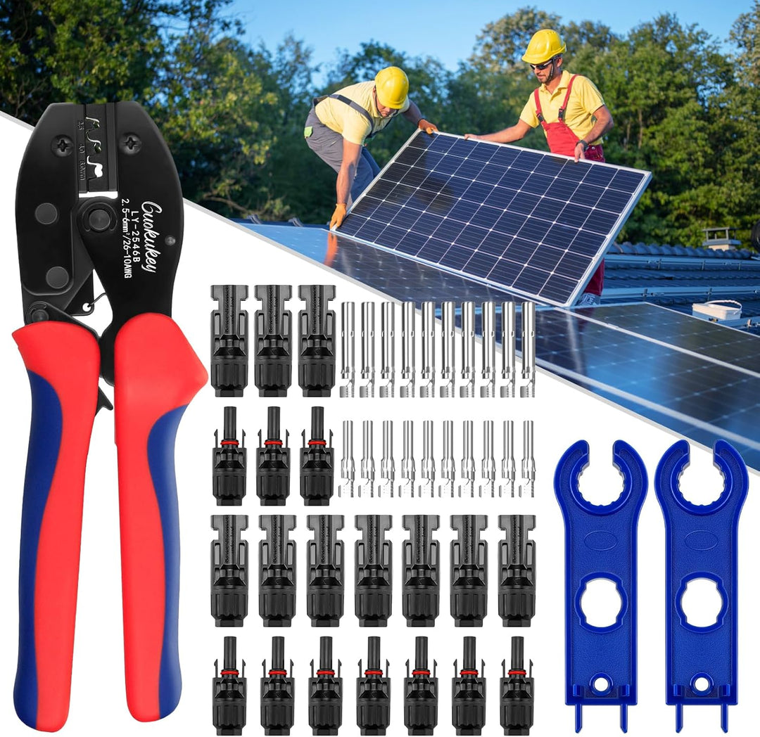 Solar Crimpzange Werkzeug Set für 2.5/4/6mm² PV Kabel,10 Paar Kabelstecker, 10 Paar Männlich/Weiblic