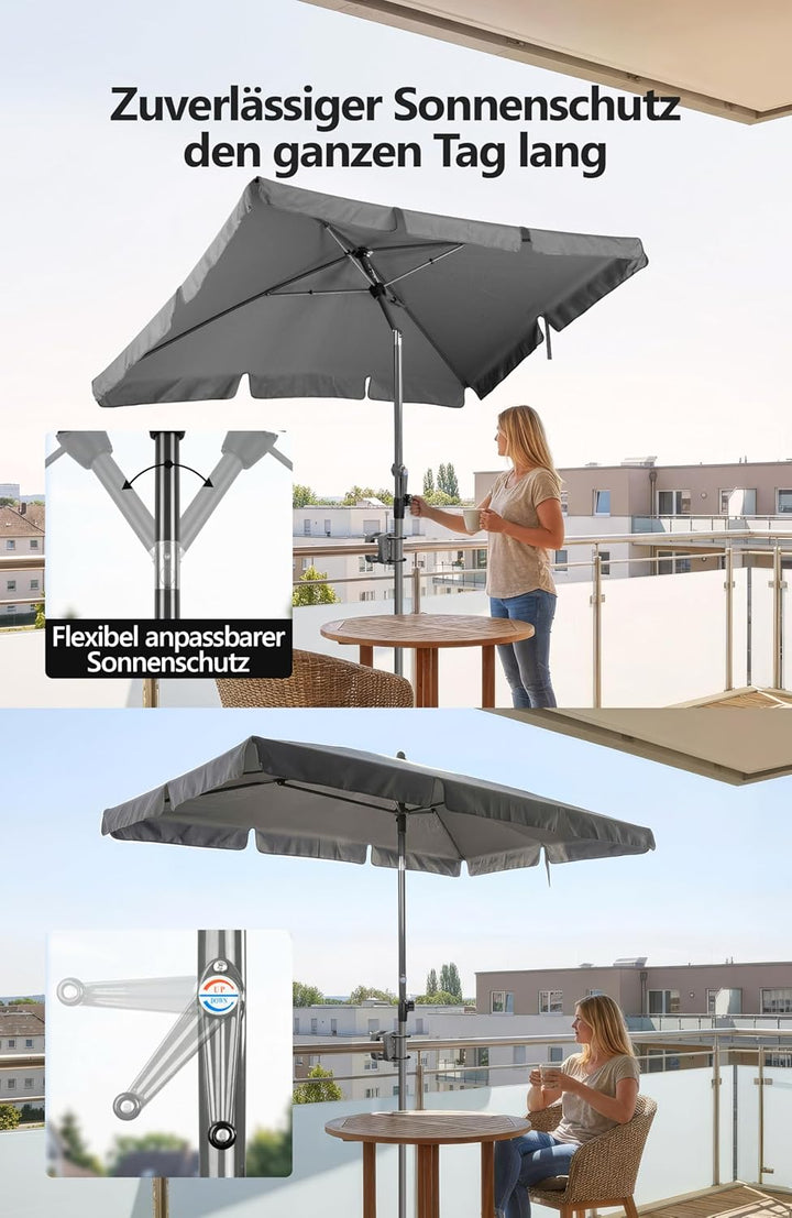 Menz SunnyShade Balkonschirm Roma mit Schutzhülle, Anthrazit, Sonnenschirm Balkon 200x125 cm, Sonnen