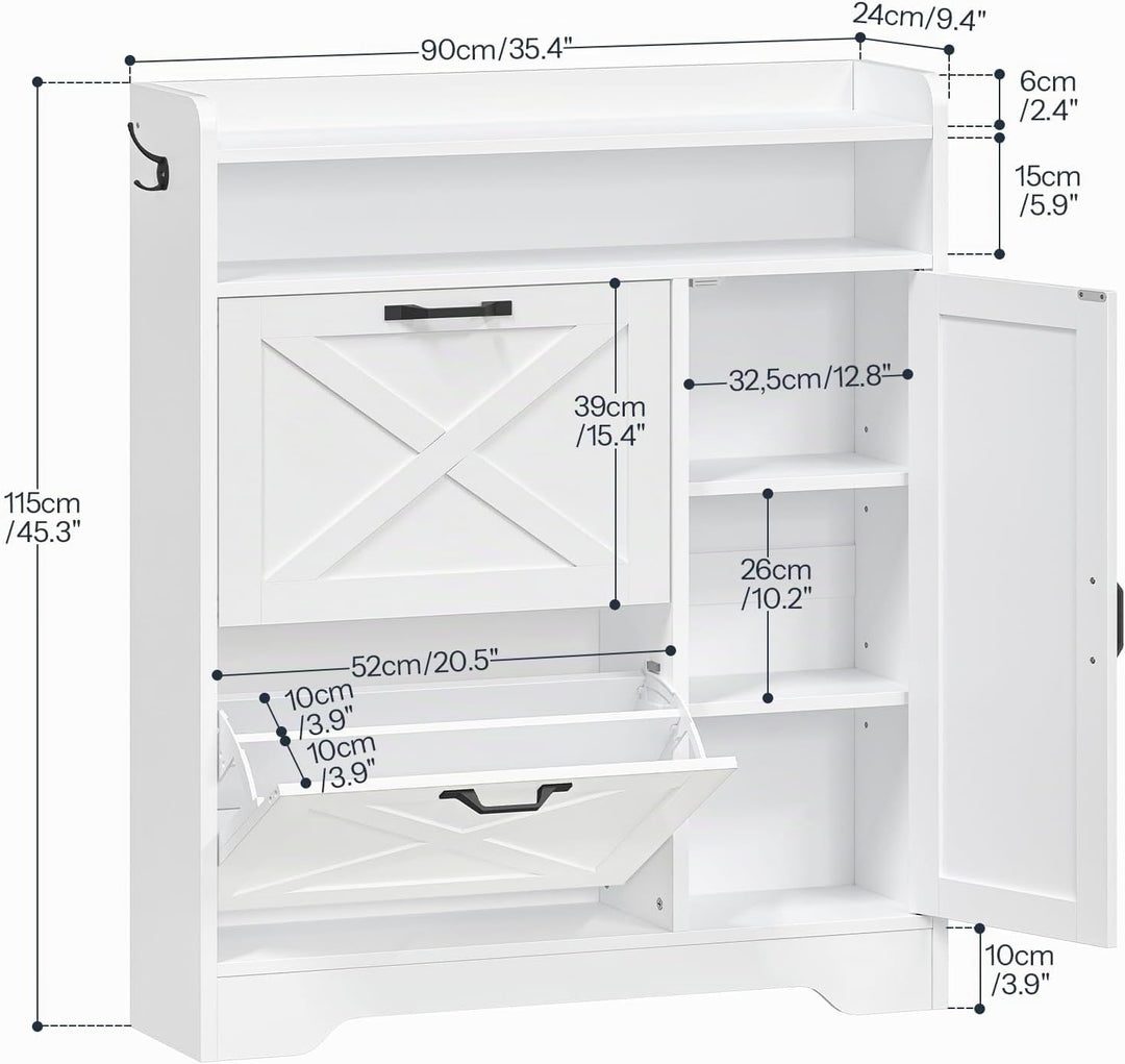 HOOBRO Schuhschrank, freistehend, Schuhregal mit 2 Schubladen und offenem Fach, Schuhkipper, schmal,