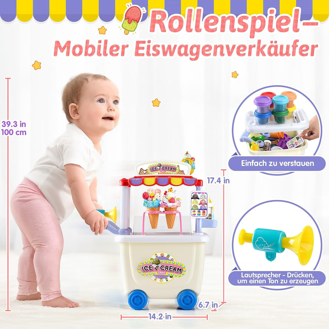 PLAY Das Eiswagen Kinder Knete Set - DIY Knete Zubehör, Kinderknete Kitchen Creations mit Knetwerkze