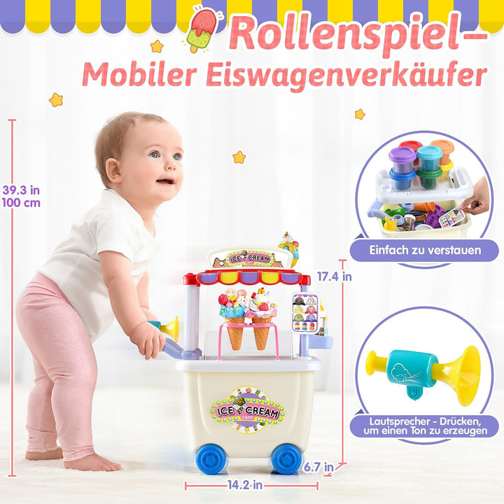PLAY Das Eiswagen Kinder Knete Set - DIY Knete Zubehör, Kinderknete Kitchen Creations mit Knetwerkze