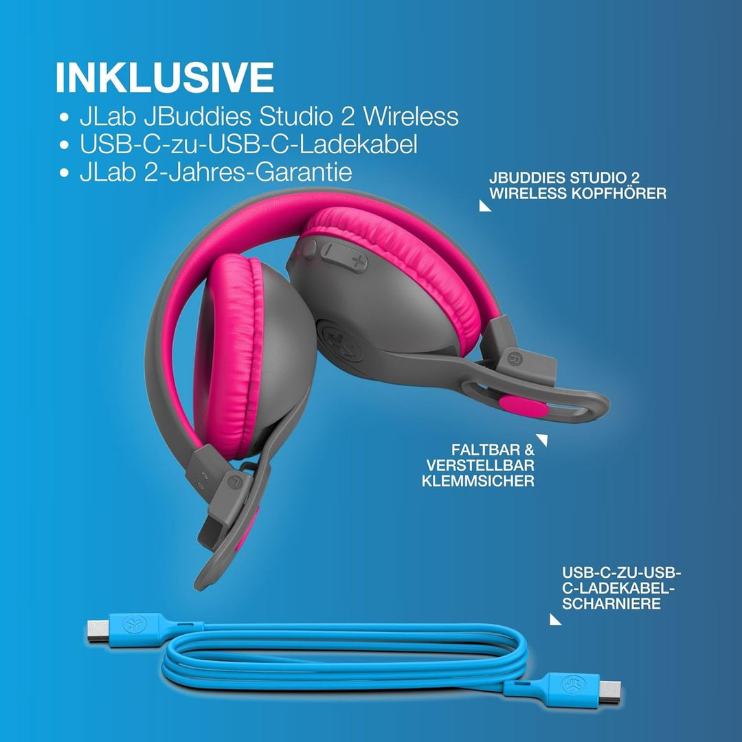 JLab JBuddies Studio 2 Kinder-Kopfhörer, kabellos, Bluetooth-Kopfhörer für Jungen und Mädchen, Lauts