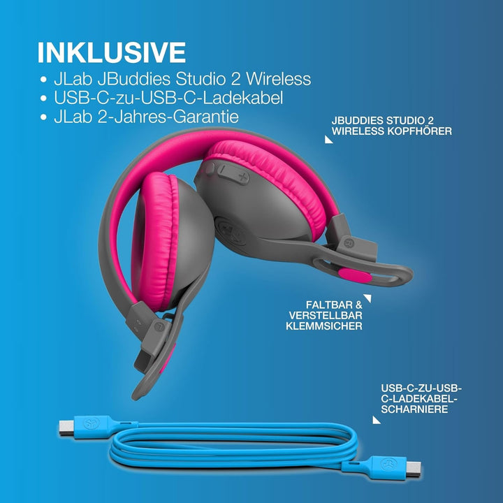 JLab JBuddies Studio 2 Kinder-Kopfhörer, kabellos, Bluetooth-Kopfhörer für Jungen und Mädchen, Lauts