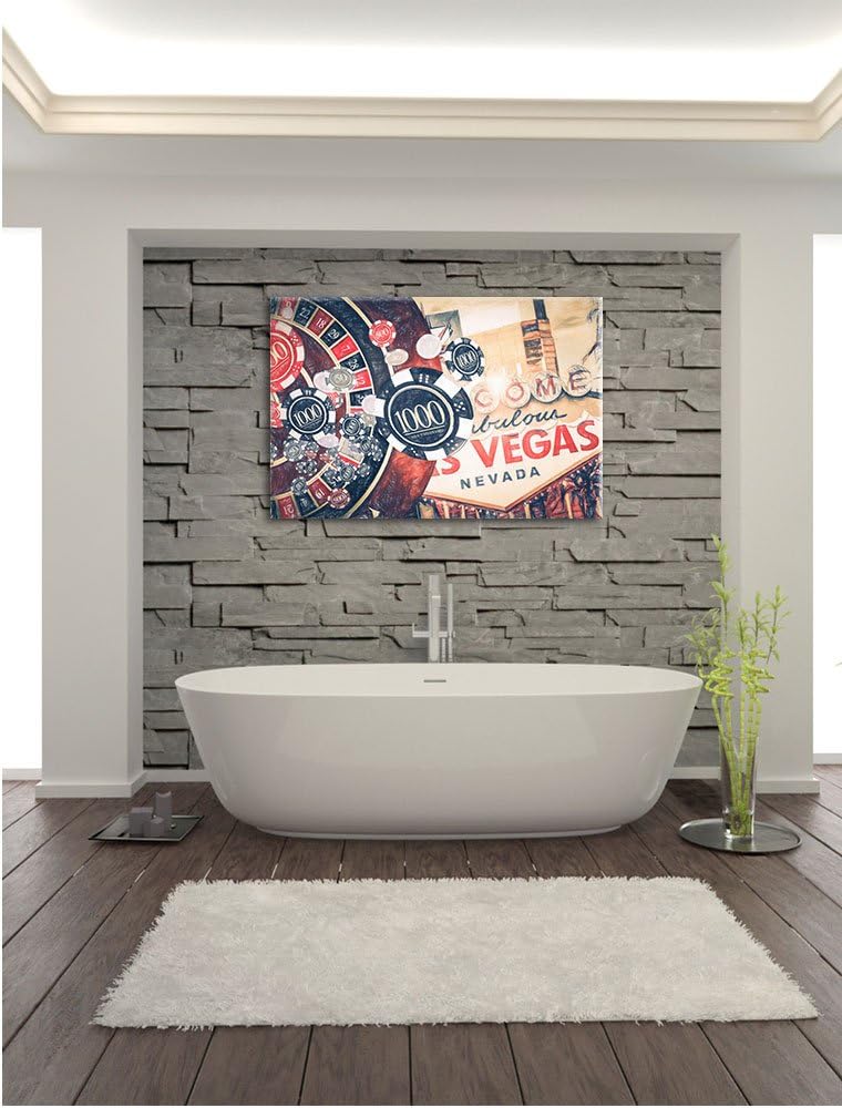 Pixxprint Las Vegas Casino Roulette / 100x70cm Leinwandbild bespannt auf Holzrahmen/Wandbild Kunstdr