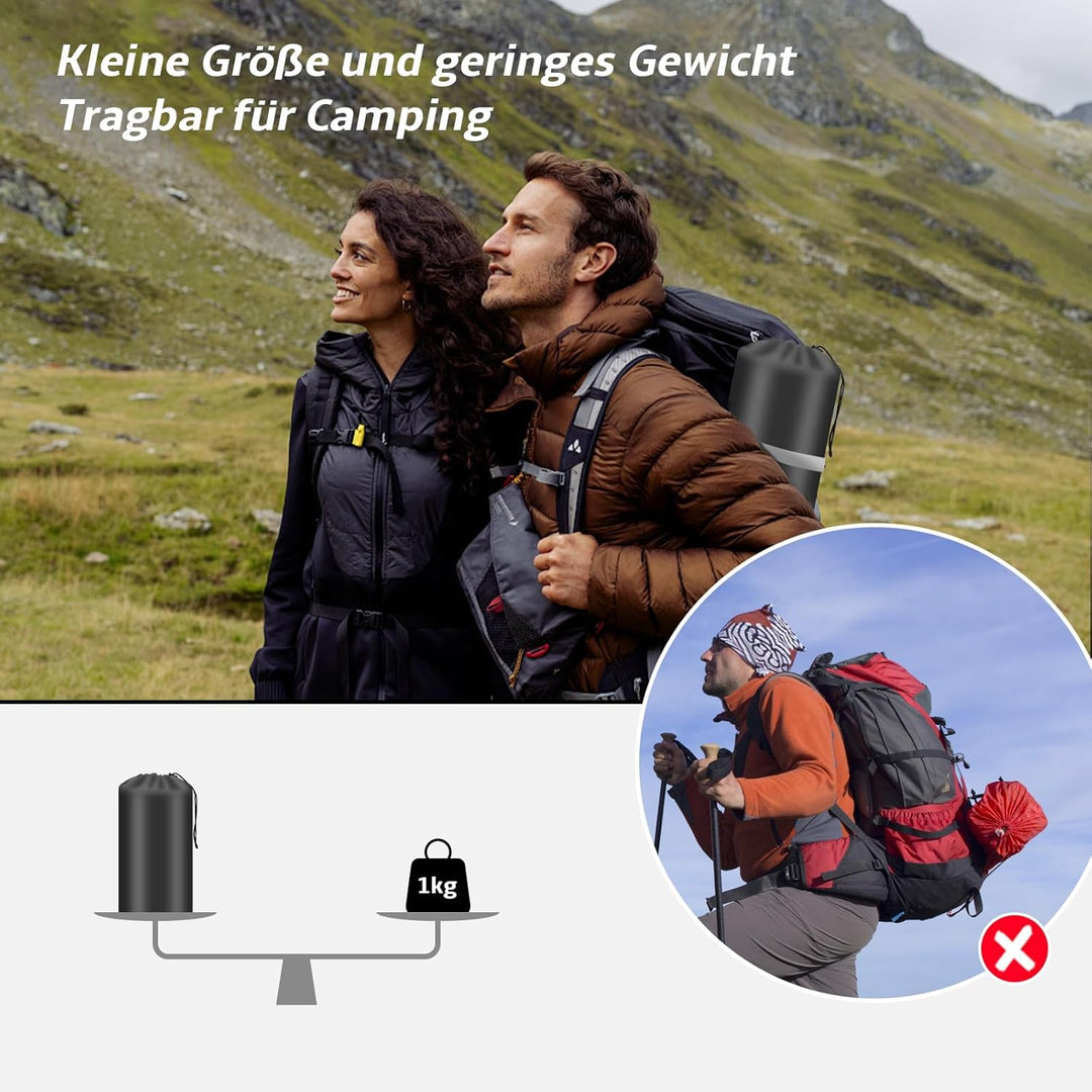 Aufblasbare Isomatte Camping mit Fusspumpe und Kopfkissen, 12 cm verdickt – Bequem, Ultraleicht, Kle