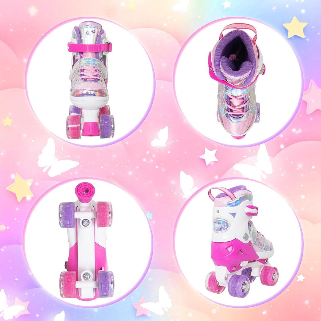 Nattork Kinder Rollschuhe für Mädchen und Jungen, 4 Grössen Verstellbar, Vierrad-Rollschuhe mit Schm