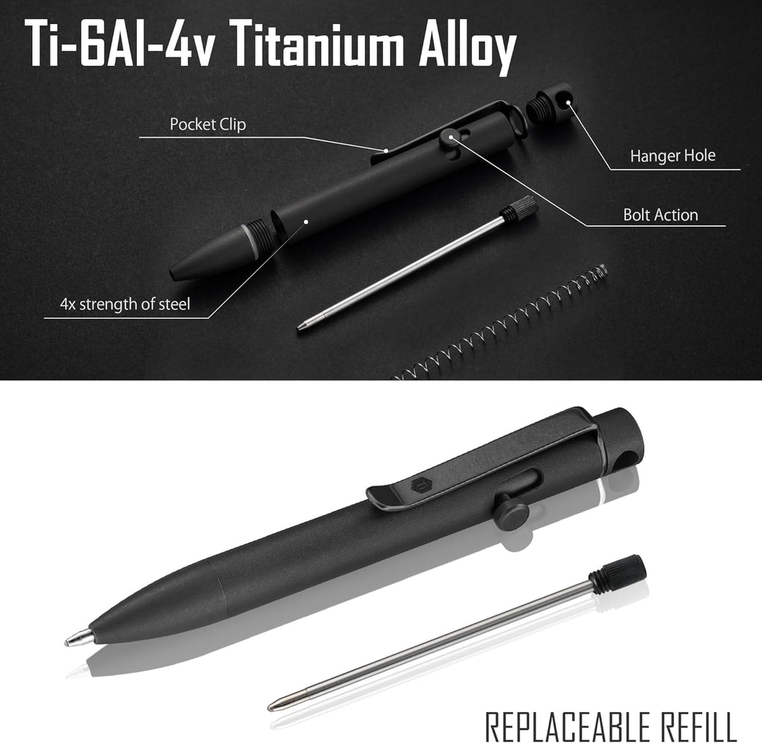 KeyUnity KP04BK Kugelschreiber aus Titanlegierung mit Clip, einziehbarer EDC-Taschenstift aus Metall