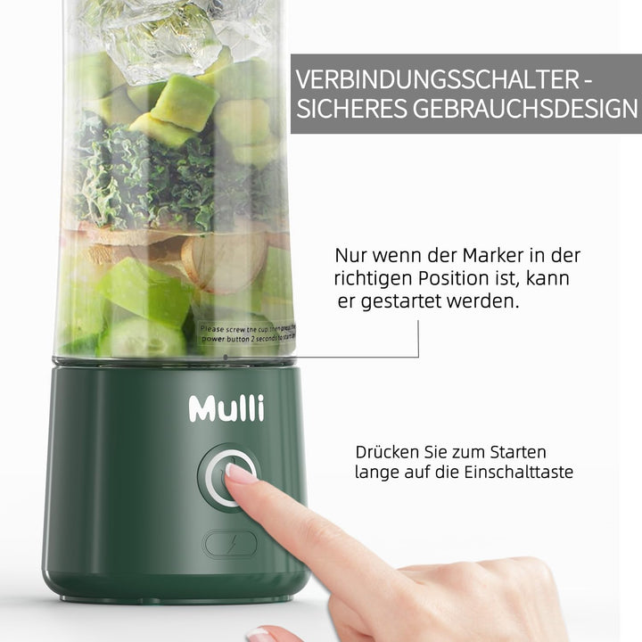 Mulli Tragbarer Mixer,USB-C wiederaufladbarer persönlicher Mixer für Smoothie und Shakes,Mini-Mixer