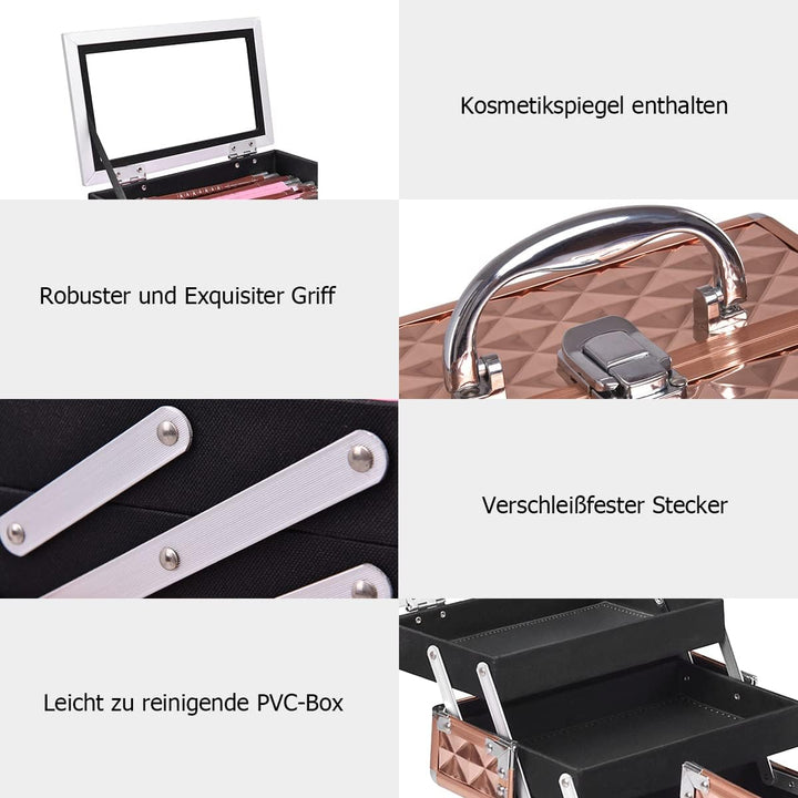 LIFEZEAL Kosmetikkoffer, Schminkkoffer für Reise, Make up Koffer im Rautenmuster, Abschliessbare Bea