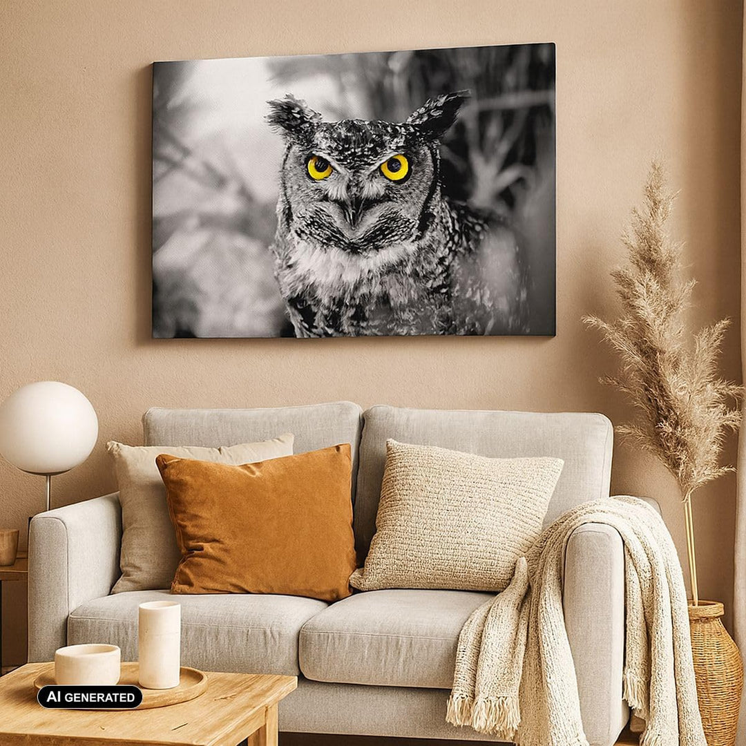 Bilder auf Leinwand 100x70cm Leinwandbild mit Rahmen Eule Vogel Natur Gross Wanddeko Bild Schlafzimm