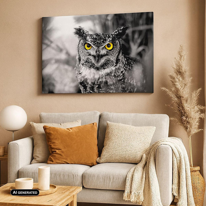 Bilder auf Leinwand 100x70cm Leinwandbild mit Rahmen Eule Vogel Natur Gross Wanddeko Bild Schlafzimm