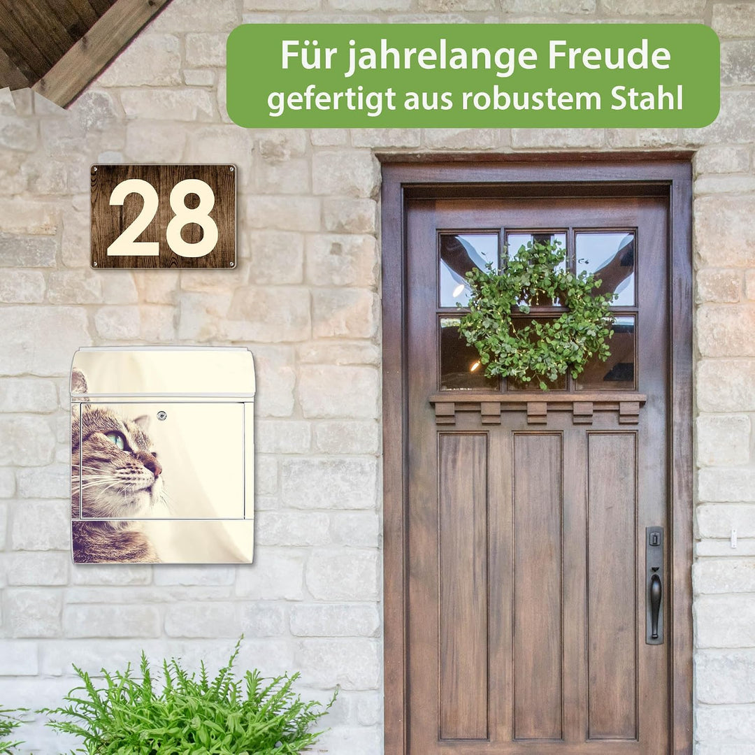 banjado® Design Briefkasten mit Motiv Holgerson 39x47x14cm &amp; 2 Schlüssel - Briefkasten Stahl weiss m