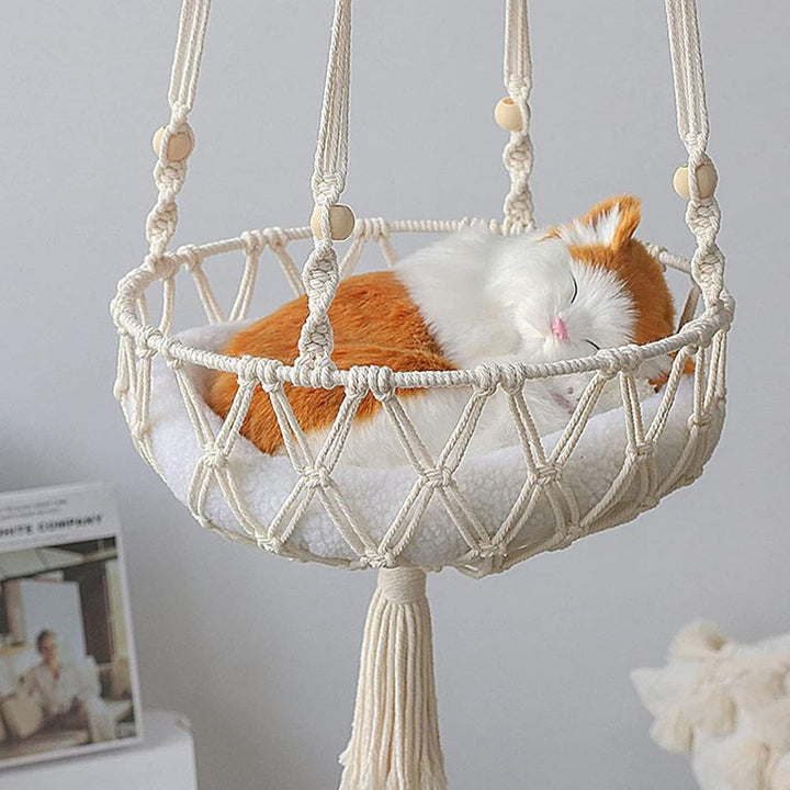 Wandmontiertes Katzen-Hängemattenbett, Platzsparender Makramee-Katzen-Hängematten-Haustier-Ruhesitz,