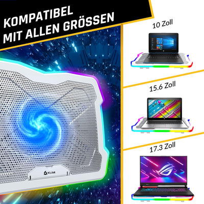 KLIM Ultimate Weiss+ Laptop-RGB-Kühler - 11 bis 17 Zoll + Laptop-Gaming-Kühlung + Neuheit 2023 + Lap