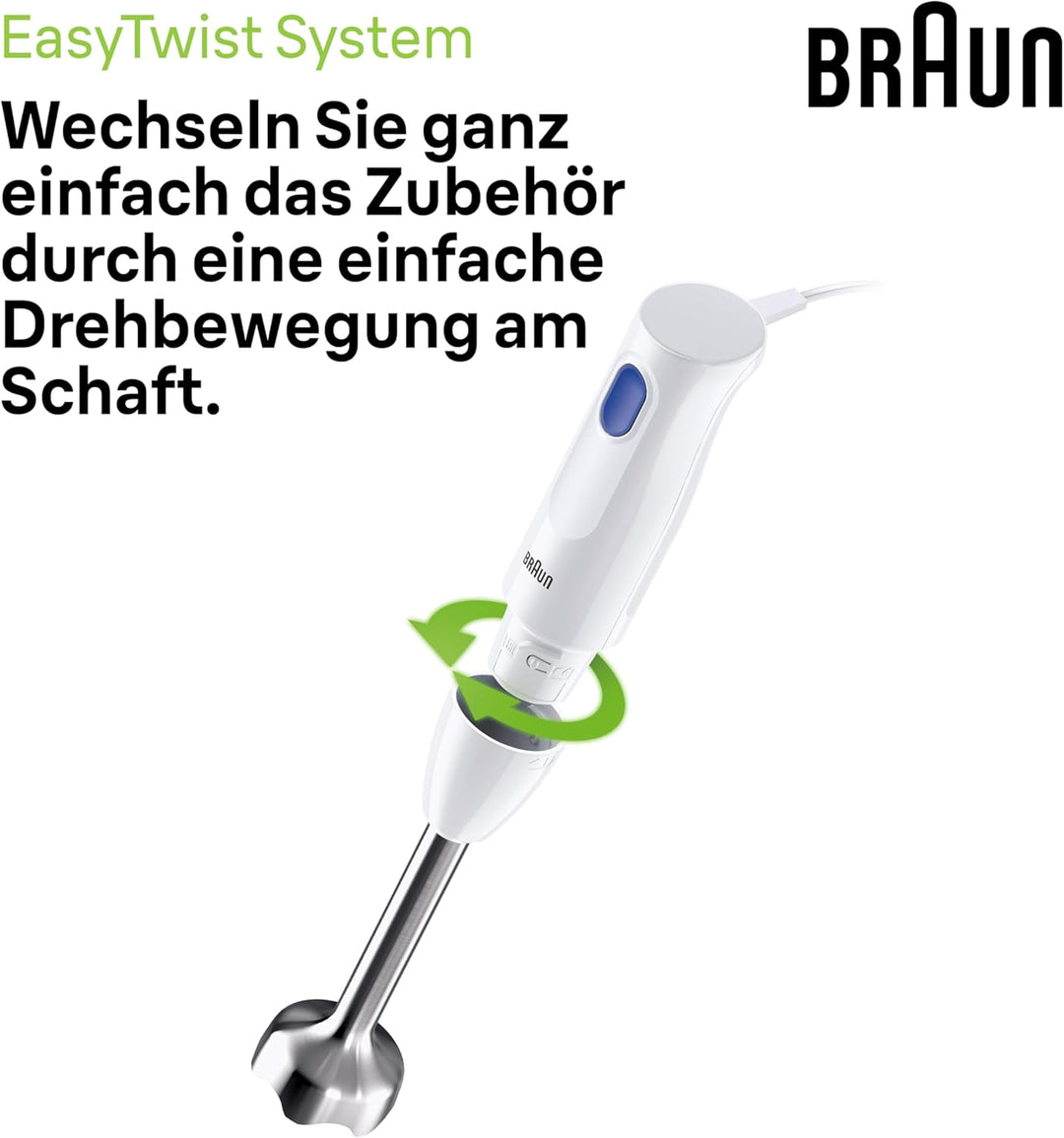 Braun Stabmixer MQ10.202M MultiQuick 1 - Extra Leichter Pürierstab mit Edelstahl-Mixfuss und EasyTwi