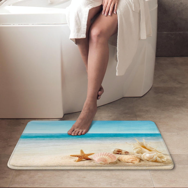 Britimes Badematten für Badezimmer, Badteppiche, rutschfest, Strand, Seestern, Muschel, waschbarer B