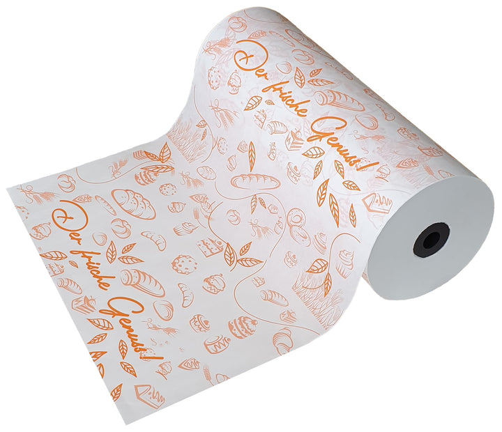 Rollenpapier mit Aufdruck, Bäckerei Einschlagpapier Bäckerseide, 50cm, 1 Rolle mit 10kg