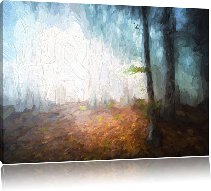 Pixxprint Düsterer Wald im Nebel als Leinwandbild/Grösse: 100x70 cm/Wandbild/Kunstdruck/fertig bespa