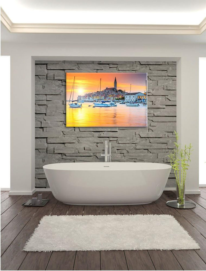 Pixxprint Kroatische Hafenstadt / 100x70cm Leinwandbild bespannt auf Holzrahmen/Wandbild Kunstdruck