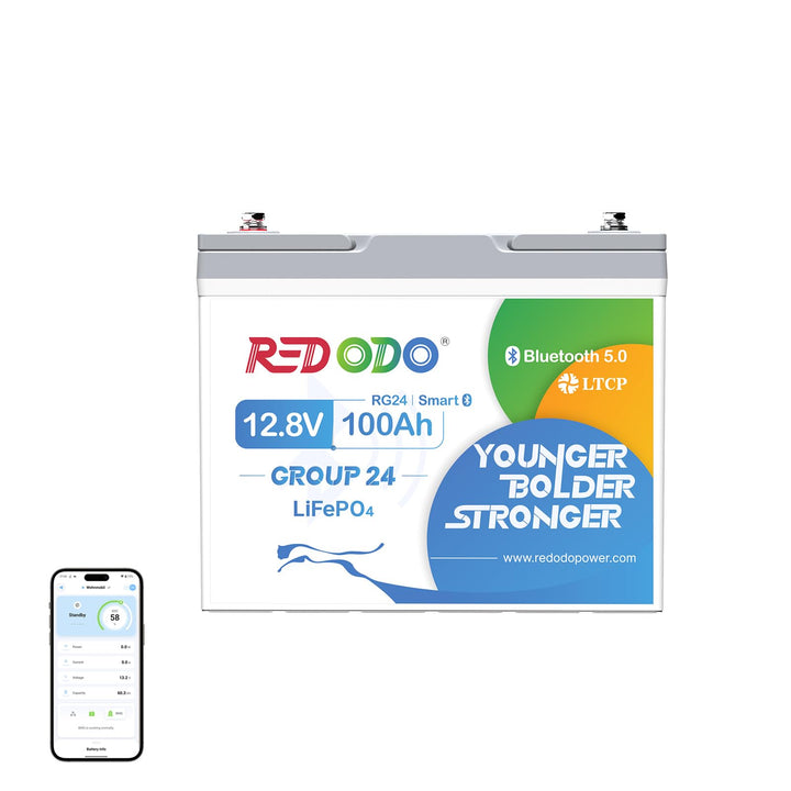 Redodo 12V 100Ah LiFePO4 Batterie mit Bluetooth, 100A BMS, 1280Wh, bis zu 15000 Zyklen, 10 Jahre Leb