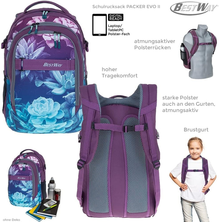 Bestway Schulrucksack 4 Teile Set Jungen Mädchen Evolution Packer Evo Schulmappe Rucksack Schultasch
