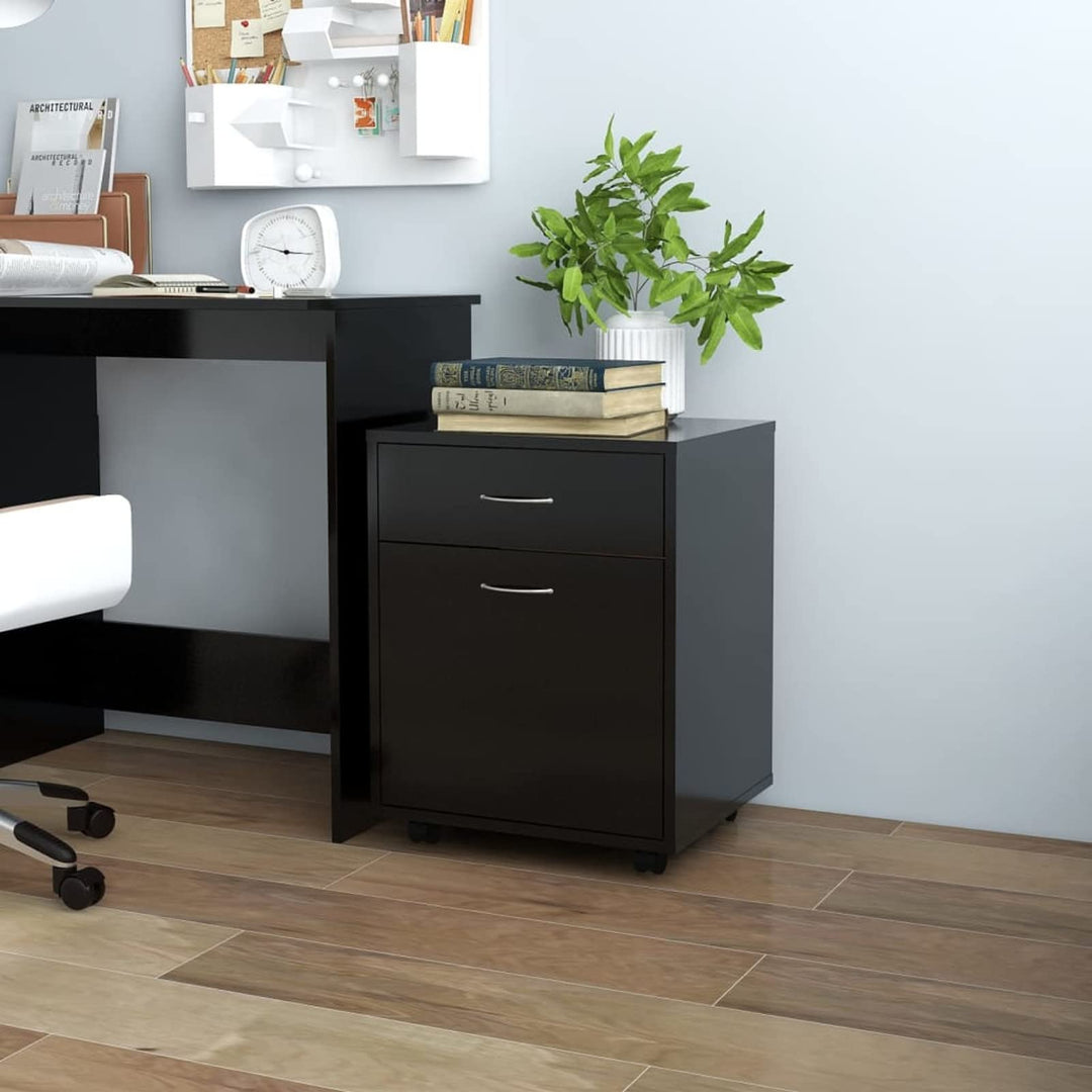 Rollschrank Schwarz 45x38x54 cm Holzwerkstoff Akten und Kleinteile sicher aufbewahren Model808441, S