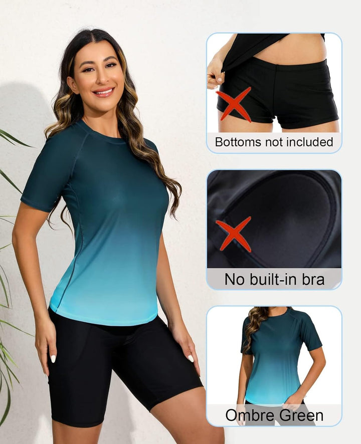 Halcurt UV Shirt Damen Kurzarm Rash Guard UPF 50+ Schwimmshirt Schnell Trocknender Badeshirt S-XXL L