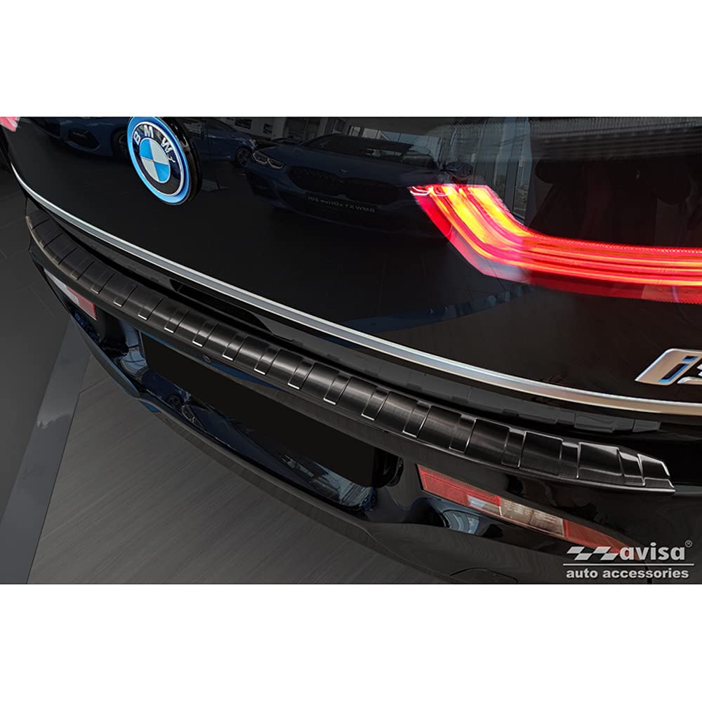 Avisa Schwarz Edelstahl Heckstossstangenschutz kompatibel mit BMW i3 (i01) Facelift 2017- 'Ribs'