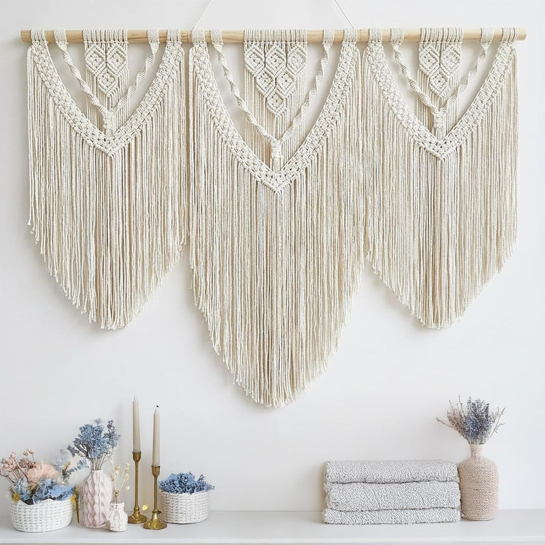 Hibisaws Makramee 110cm (W) x 82cm (H) Wandteppich Boho, Grosse, Handgewebt, Schlafzimmer Wanddeko ，