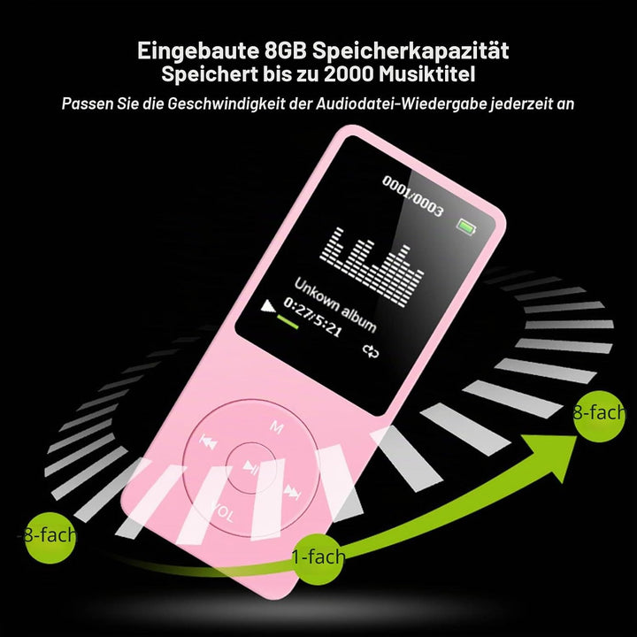 8 GB MP3 MP4 Player, Tragbarer Musik Player mit 1,8 Zoll TFT HD Bildschirm, Sportmusik Player mit Ko