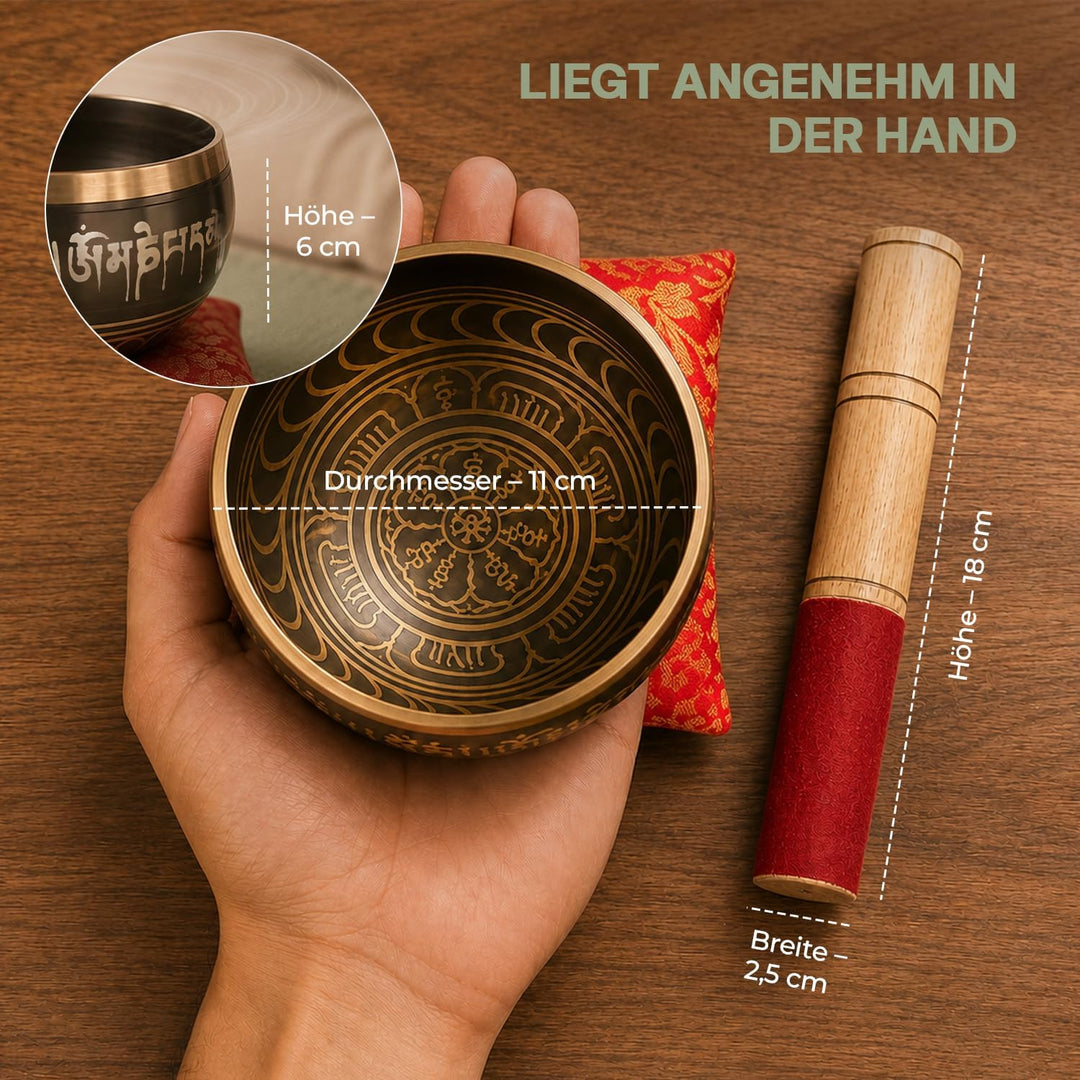 Premium-Set mit tibetischen Klangschalen – Handgefertigte Klang- & Meditationsschale aus Nepal – Spi