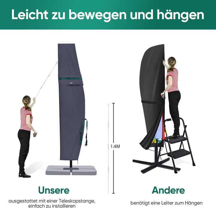 Sekey Ampelschirm / Sonnenschirm Schutzhülle mit Stab, Abdeckhauben für Gartenschirm mit Belüftungsö