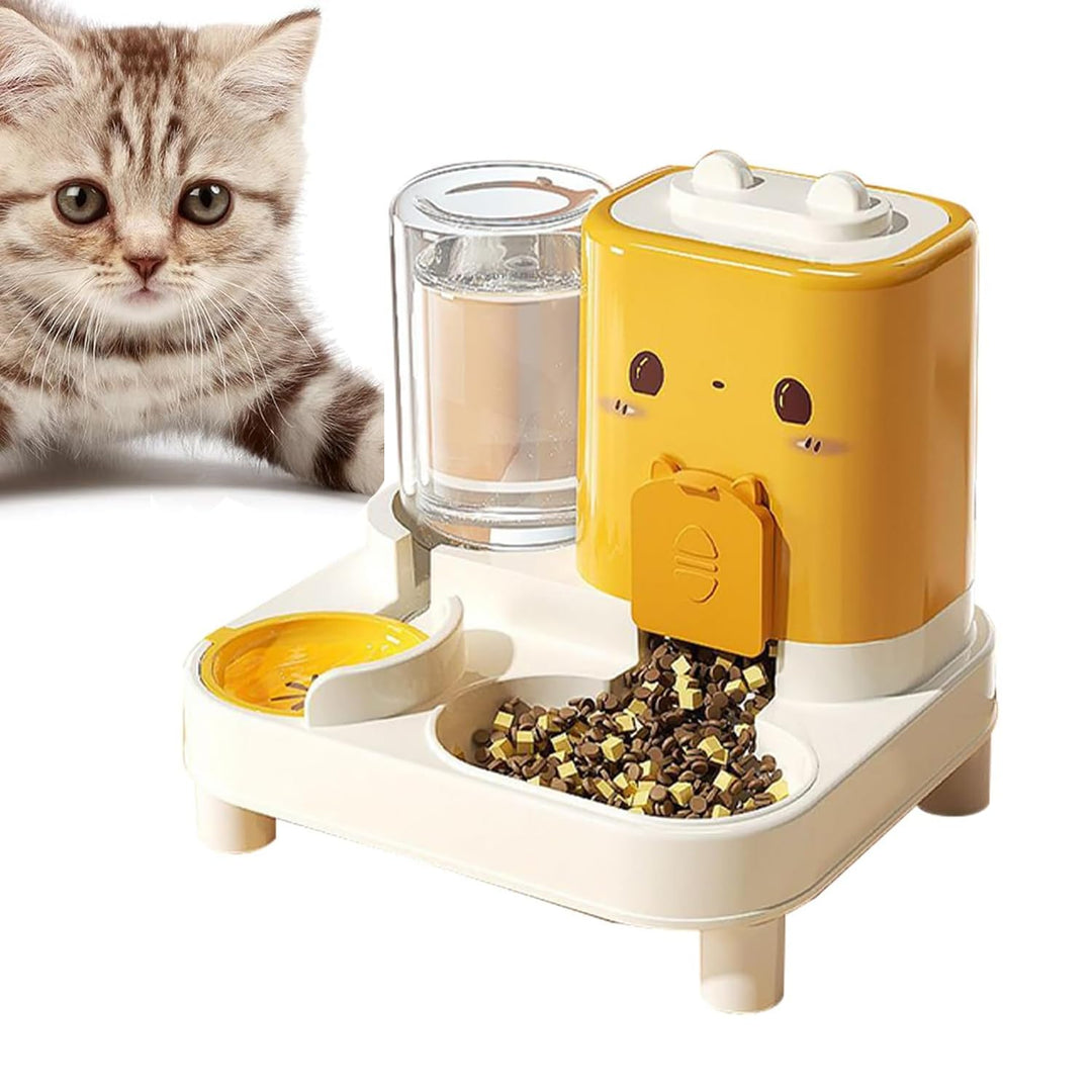 Wasserspender Futterspender für Katze und Hund, 2-In-1 Automatischer Trockenfutterspender, Automátic