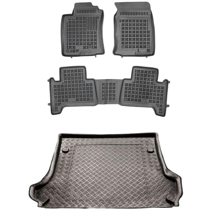 MOTOS Satz Gummifussmatten und PE Kofferraumwanne für Toyota Land Cruiser J120 2002-2009 Verbessern