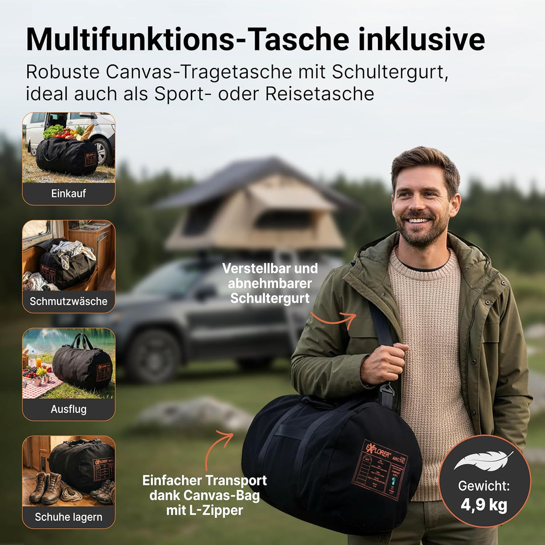 EXPLORER Arctic XXL Deckenschlafsack Winter -24°C Extrem – Camping Schlafsack aus 100% Baumwolle & F