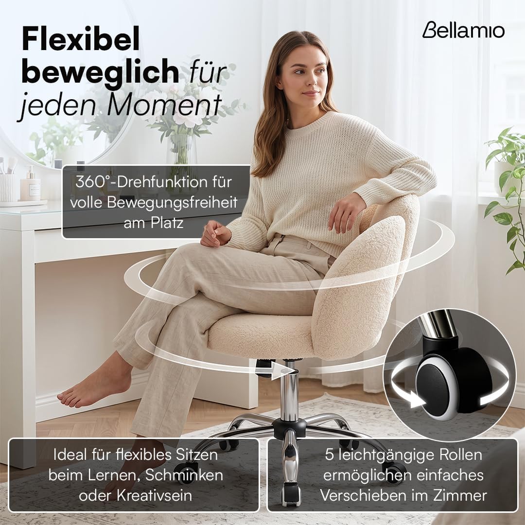 Bellamio Meli Schreibtischstuhl in Wolkenform – Schminkstuhl Beige – Bürostuhl mit Verstellbarer Leh