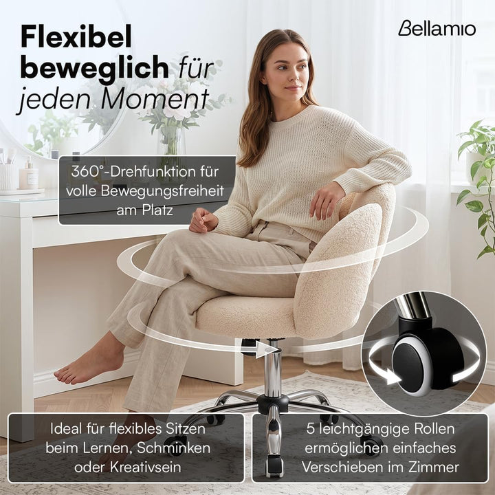Bellamio Meli Schreibtischstuhl in Wolkenform – Schminkstuhl Beige – Bürostuhl mit Verstellbarer Leh