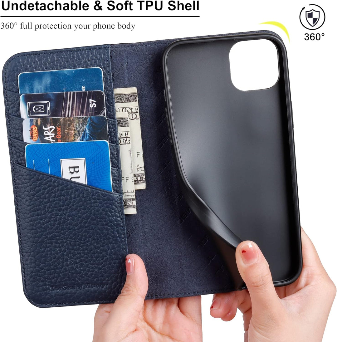 VISOUL Hülle für iPhone 14 Plus, Schutzhülle [Erstklassiges Rindsleder] [Schützt vor Stoss] [Kartenf