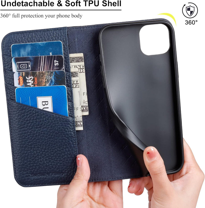 VISOUL Hülle für iPhone 14 Plus, Schutzhülle [Erstklassiges Rindsleder] [Schützt vor Stoss] [Kartenf