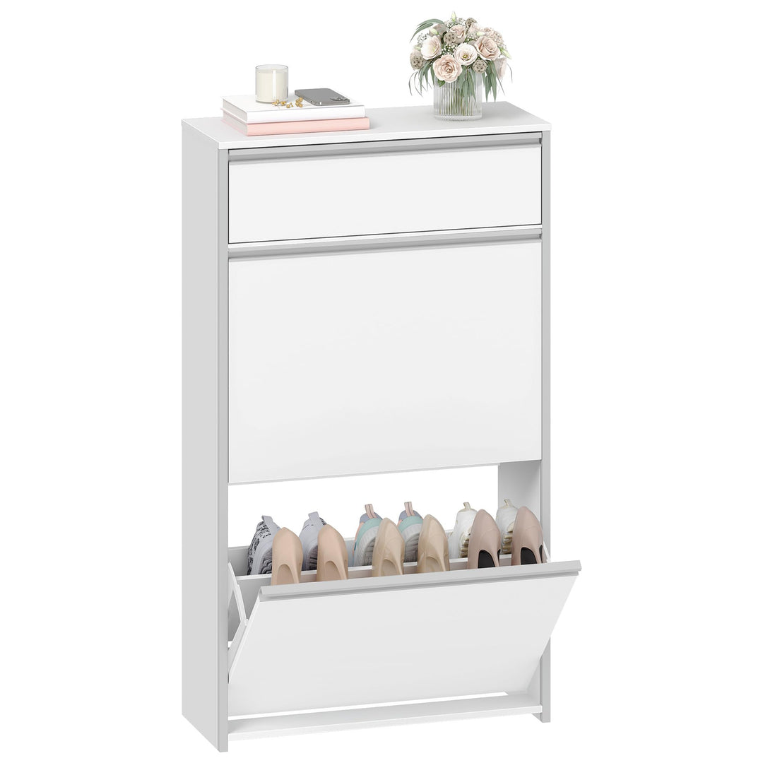 HEXCELEN Schmaler Schuhschrank mit 2 Klapptüren, Schuhkipper, Schuhregal mit Schublade, Schmaler Sch