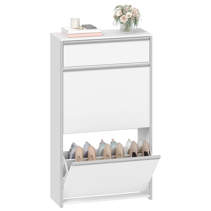 HEXCELEN Schmaler Schuhschrank mit 2 Klapptüren, Schuhkipper, Schuhregal mit Schublade, Schmaler Sch
