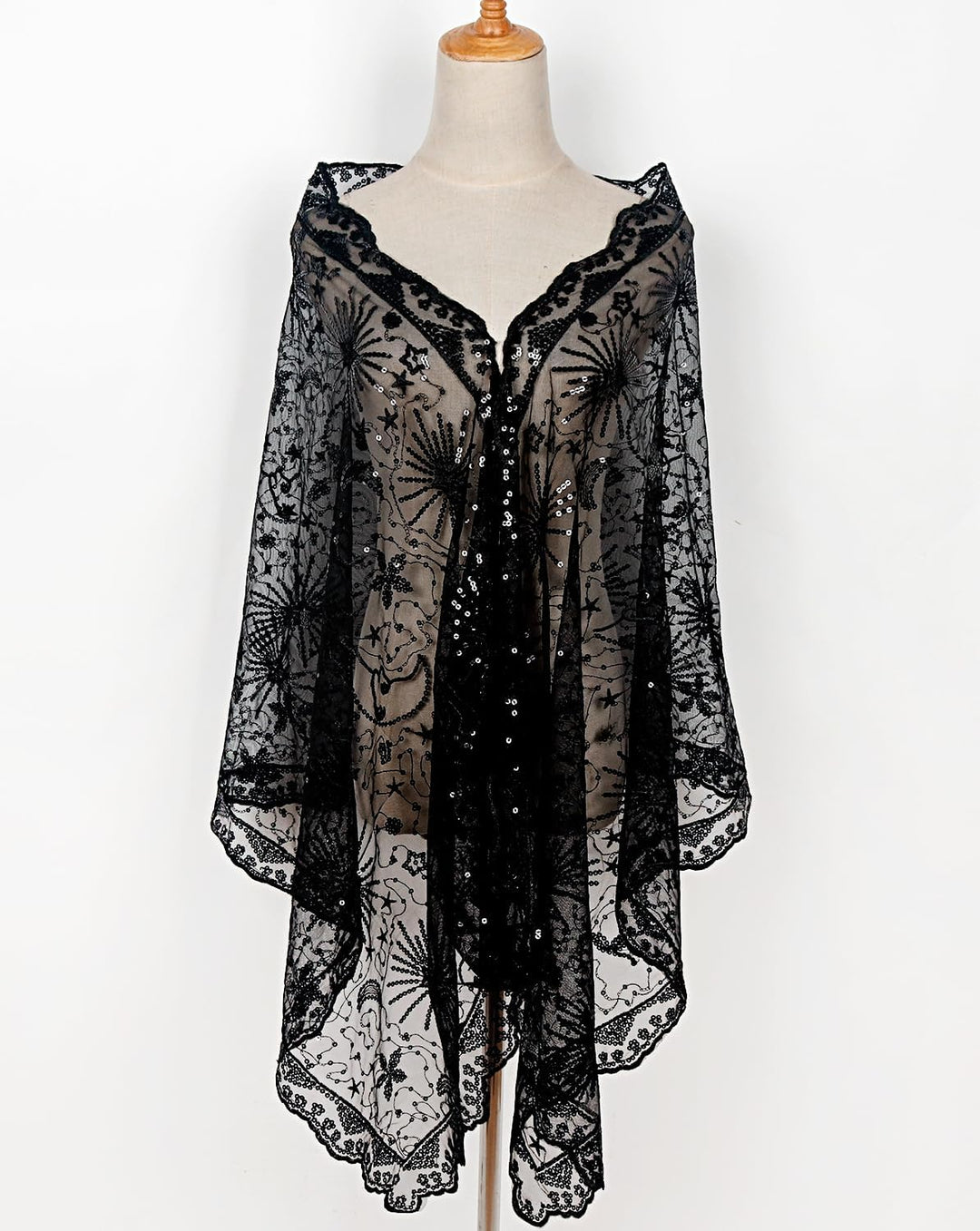 keland Damen Festlich Pailletten Umhang Schal Schultertuch Stola Tuch für Abendkleid A-schwarz, A-sc