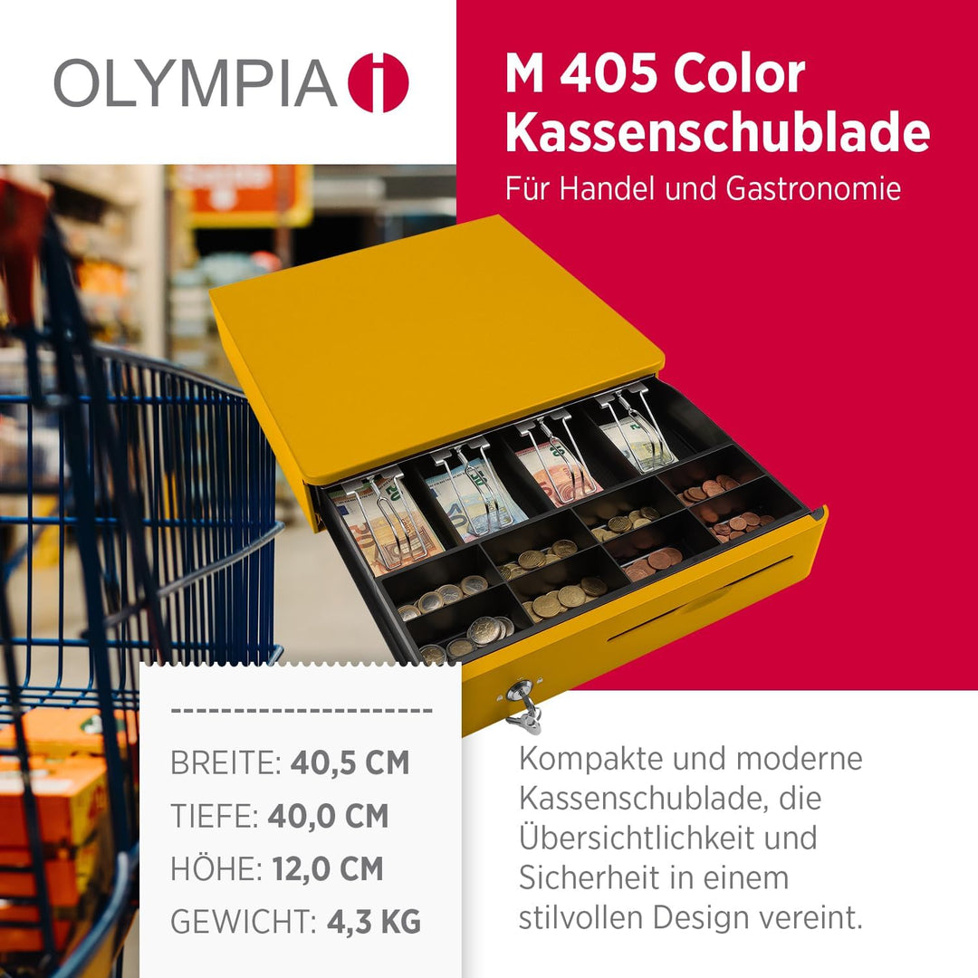 Olympia M 405 Gelb | Kassenlade mit 8 Münz- & 4 Scheinfächern | Robuste Kassenschublade Unterbau aus