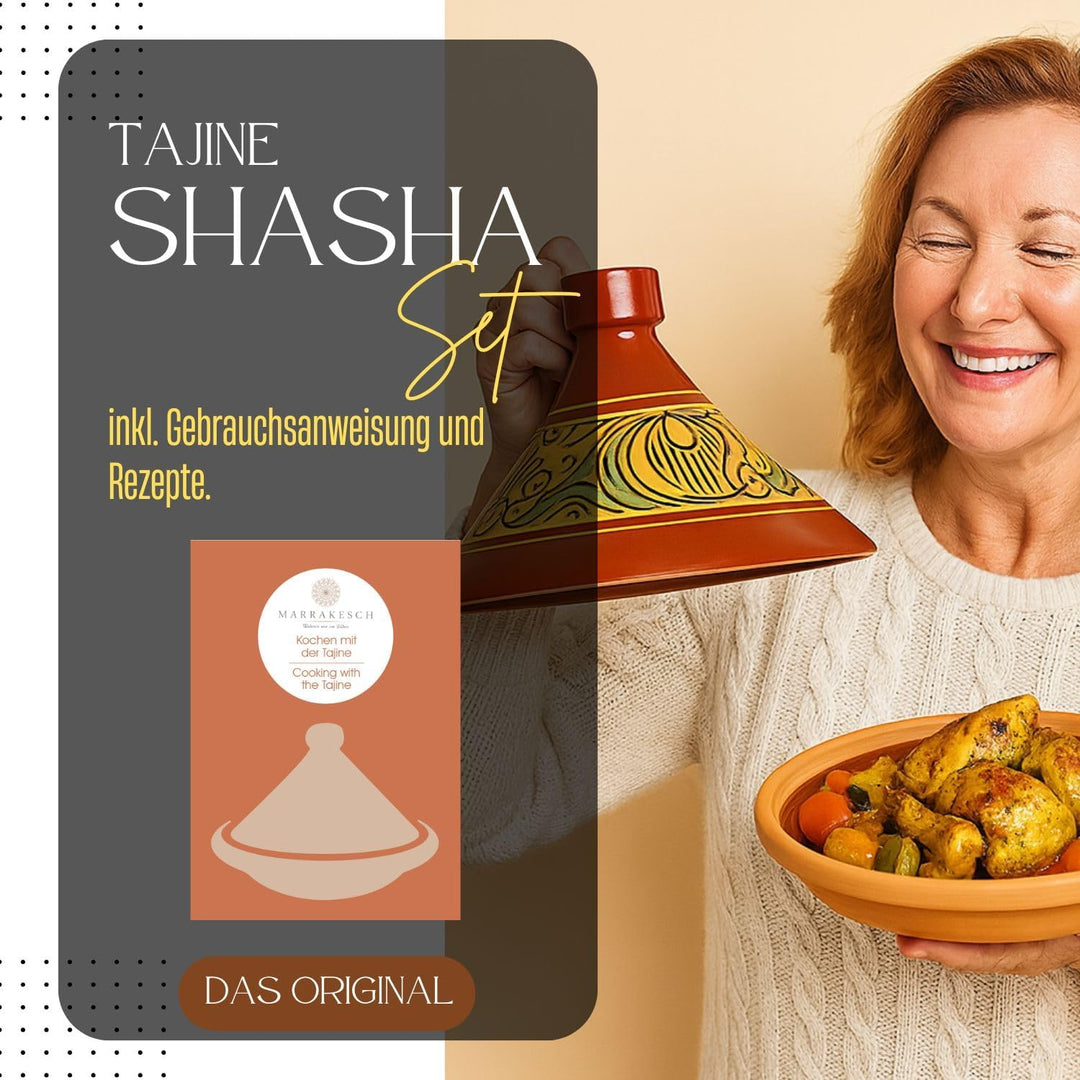 Marokkanische Tajine Topf zum Kochen | Schmortopf glasiert Chaouen Ø30cm 4-5 Personen | inklusive Re